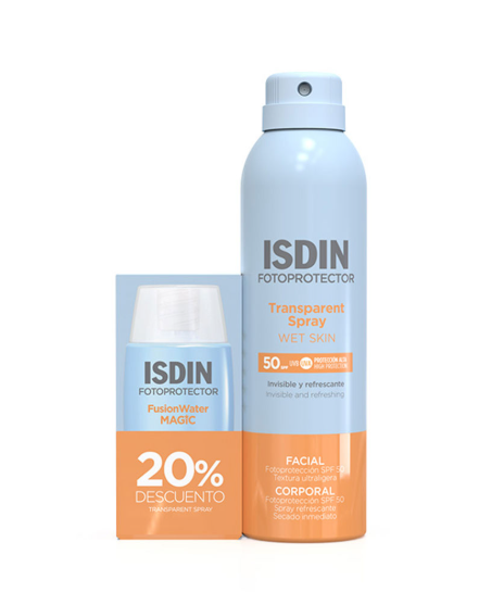 Pack ISDIN - ISDIN Wet Skin Transparent Spray SPF50+ + FusionWater Magic ISDIN