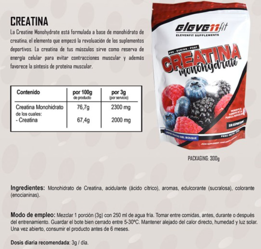 CREATINA MONOHYDRATE SABOR FRUTOS DEL BOSQUE 300GR Eleven Fit
